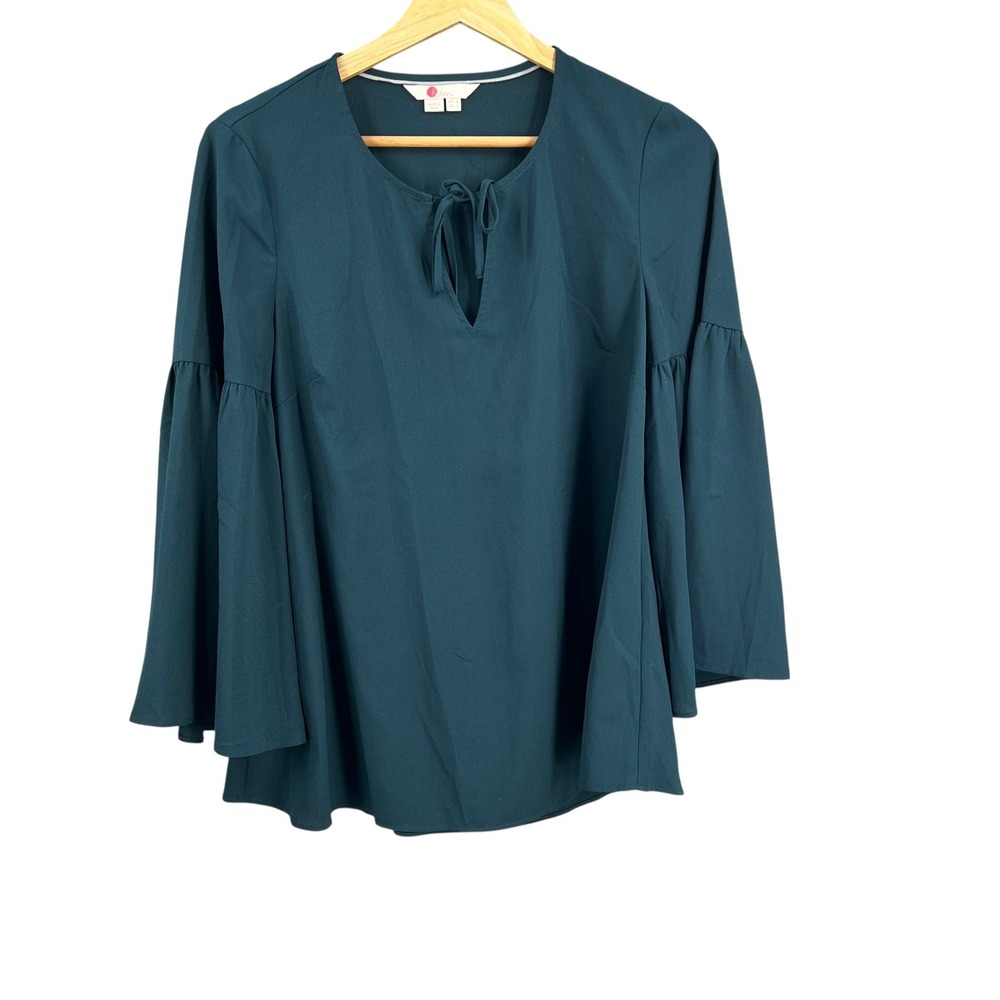 Boden Bell Sleeve Tie Neckโ Top Blouse Green US Size 2 Office Dressy Casual